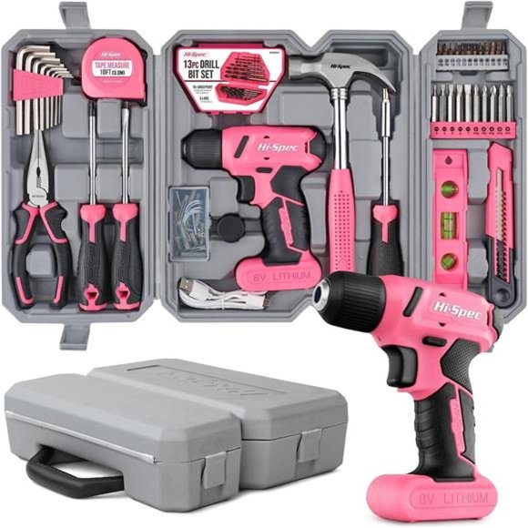58pc Pink 8V USB Electric Drill Driver & Household Tool Kit Set. DIY Cordless - Picture 1 of 7